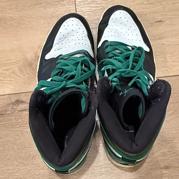 Air Jordan Black, Green and White High-Top Sneakers with Green Laces - Picture 11 of 15